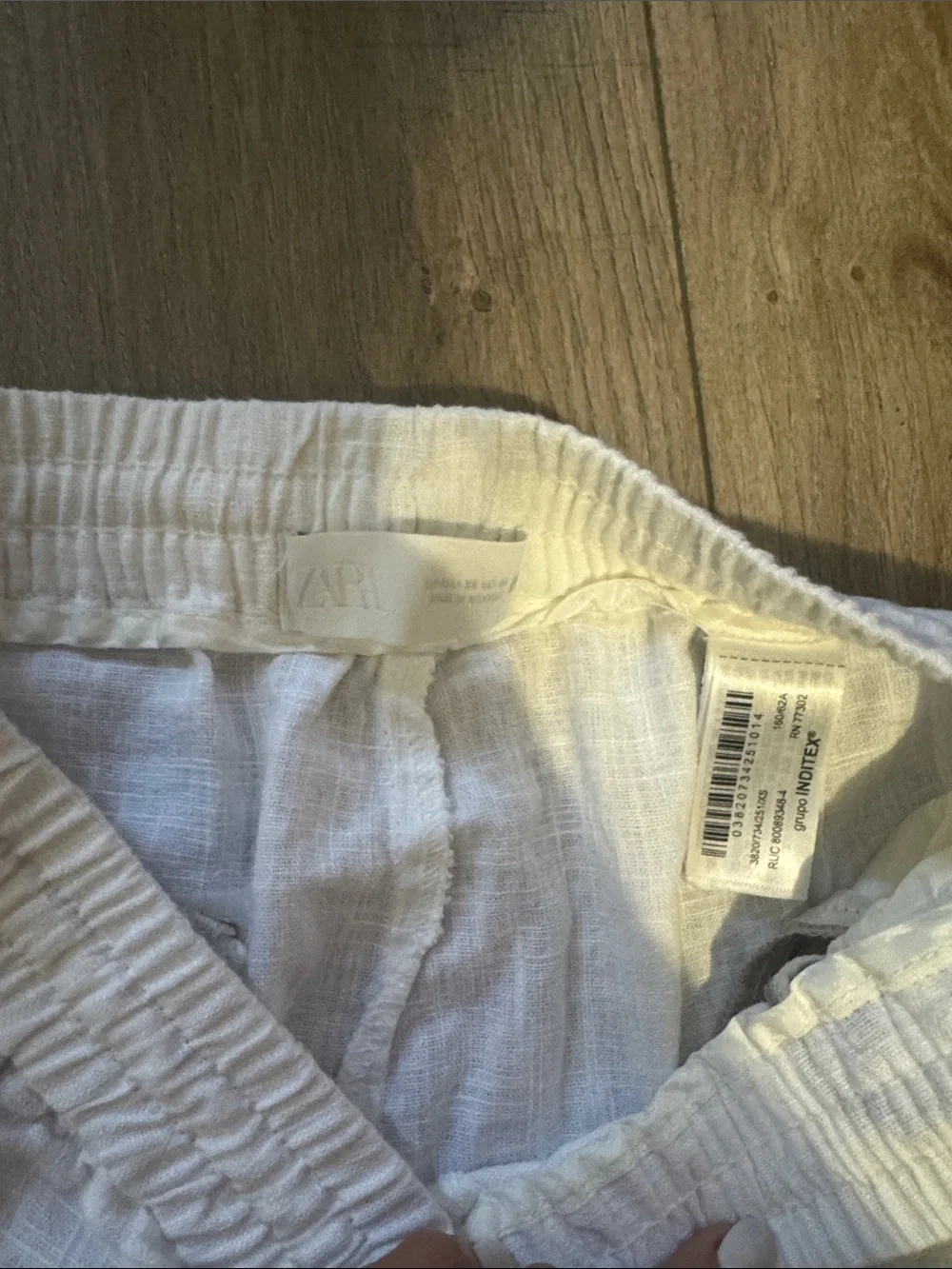 Zara White Linen Drawstring Relaxed Chinos